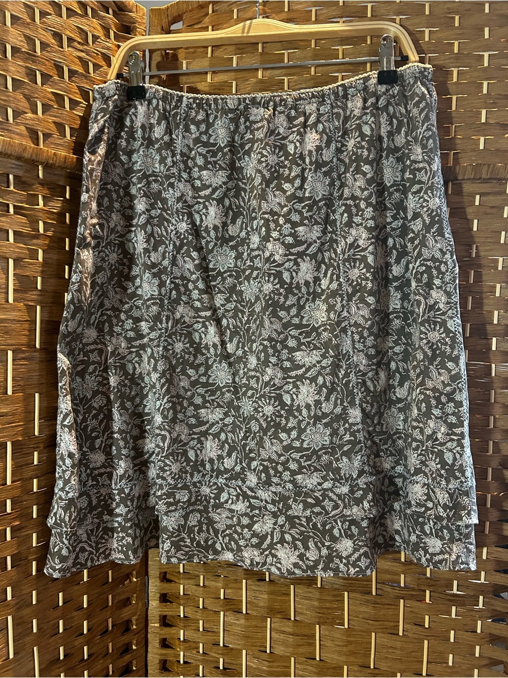 J. Jill Brown White Floral A-Line Pull On Midi Skirt Boho Cottagecore MP - Picture 5 of 6